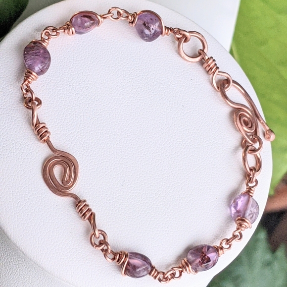 Moroccan Amethyst Bracelet Artisan Crafted Copper Jewelry